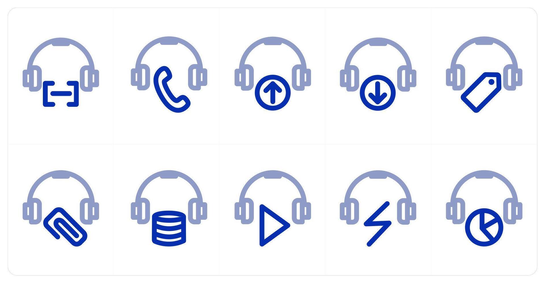 A set of 10 headphone icons as headphone, call service, upload headphone vector