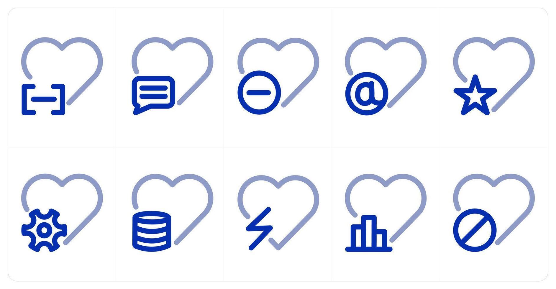A set of 10 heart icons as heart, heart message, remove heart vector