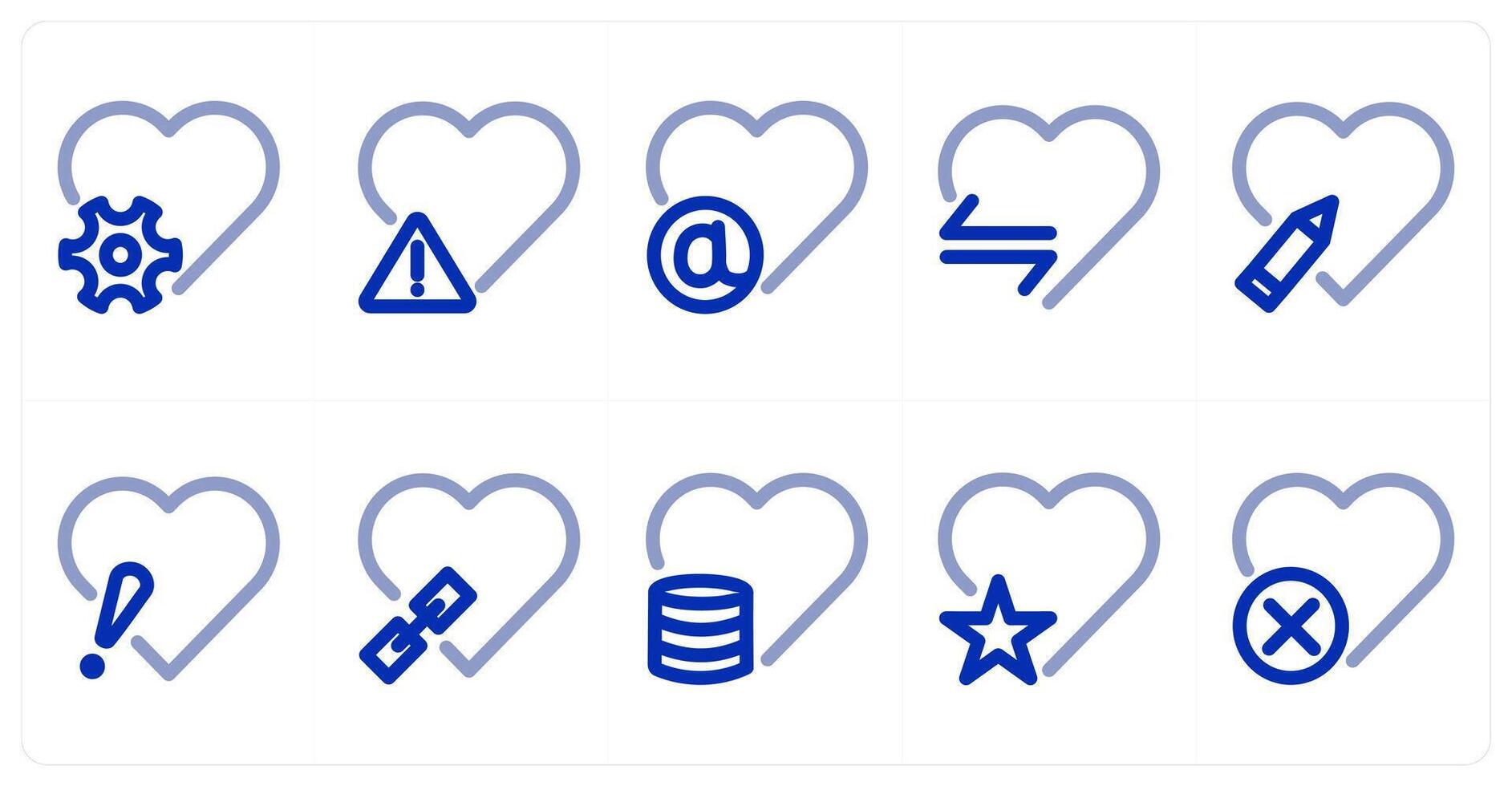 A set of 10 heart icons as heart settings, heart alert, heart mail vector