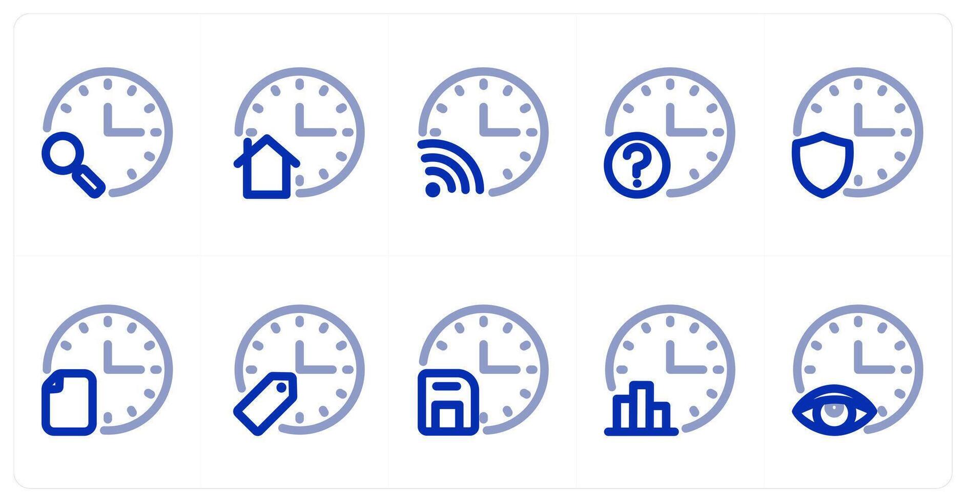 A set of 10 time icons as search time, home time, wifi time vector