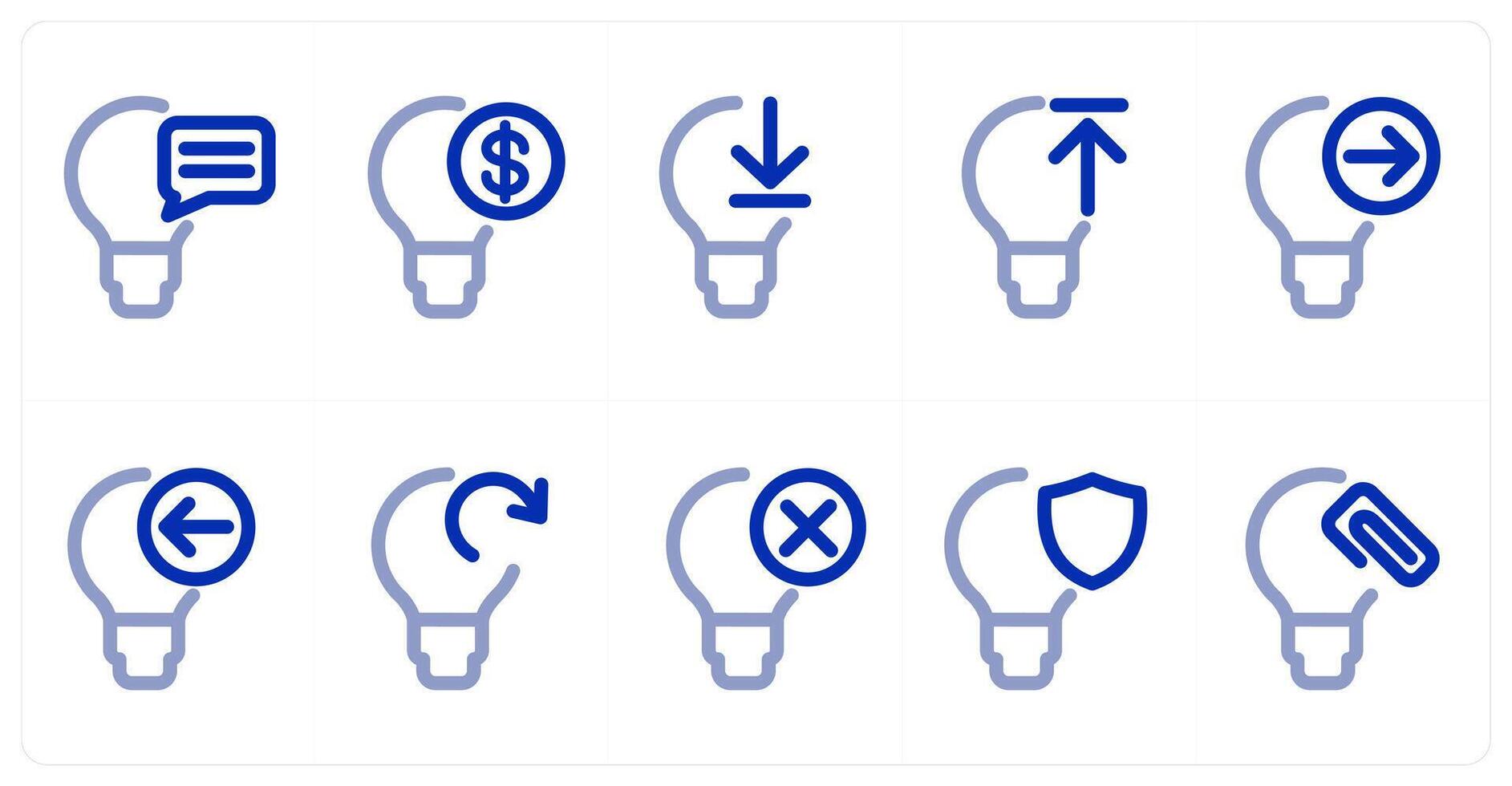A set of 10 idea icons as idea message, financial idea, download idea vector