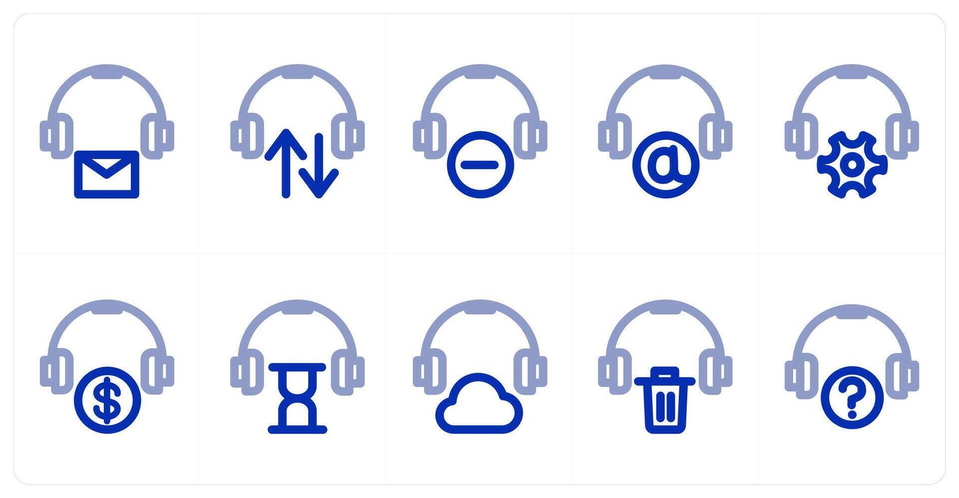 A set of 10 headphone icons as headphone message, headphone sync, remove headphone vector