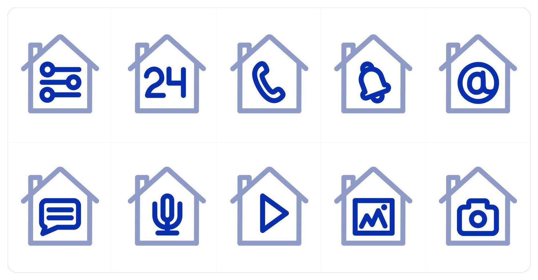 A set of 10 home icons as home equalizer, 24x7 home, home call vector