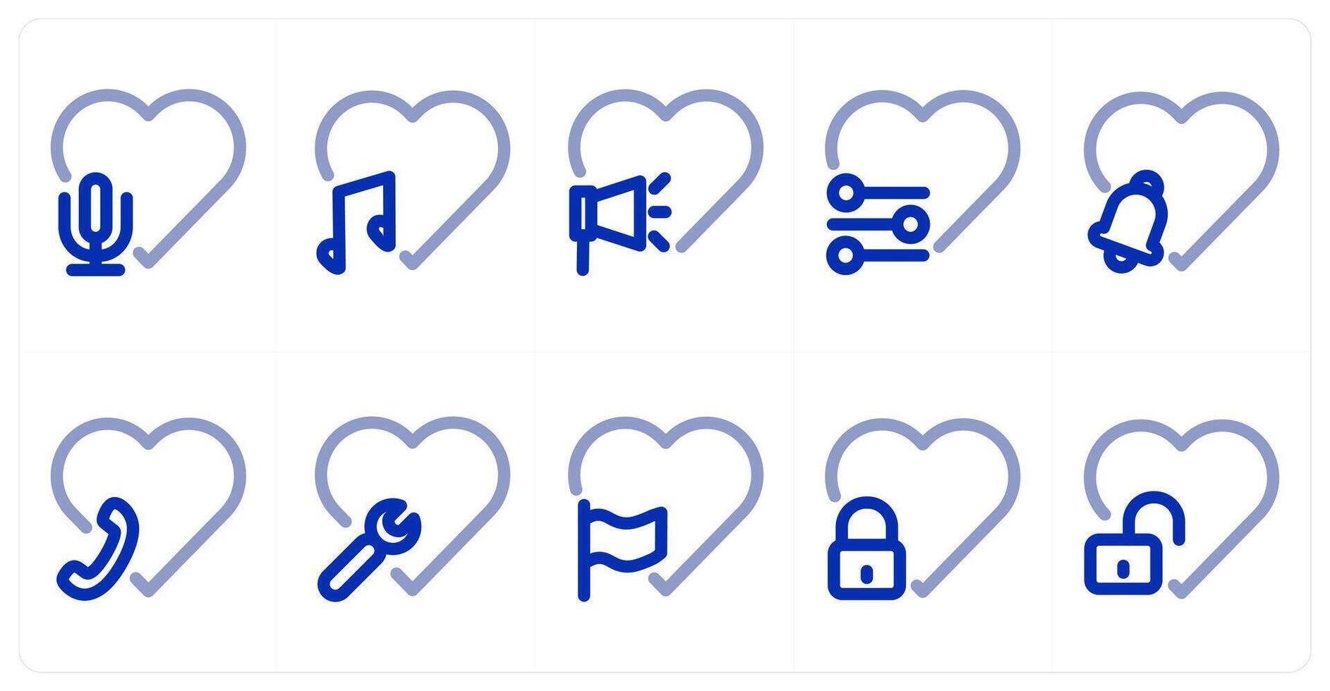 A set of 10 heart icons as heart audio, heart music, heart promotion vector