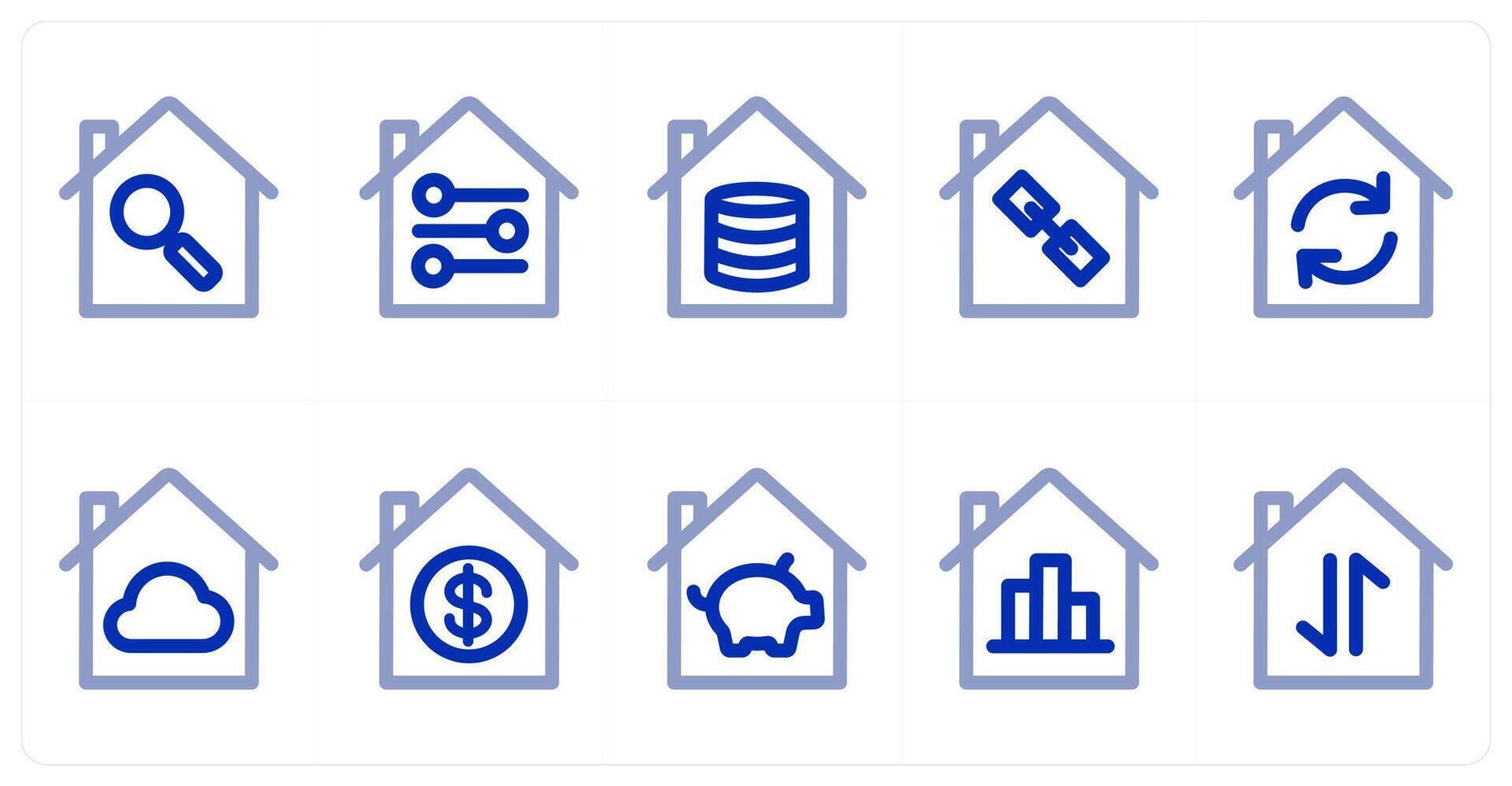 A set of 10 home icons as home search, home equalizer, home server vector