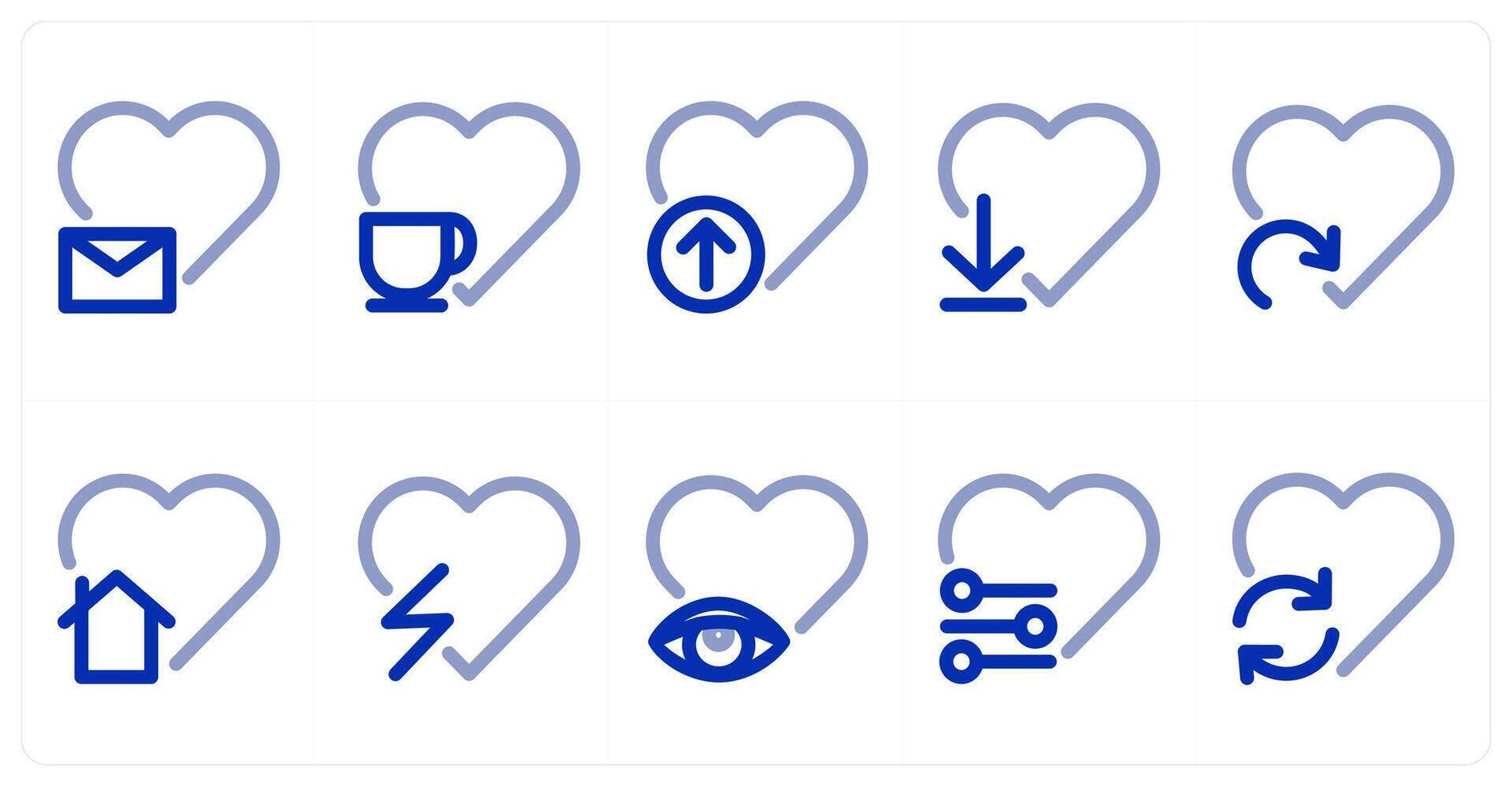 A set of 10 heart icons as heart message, heart, up heart vector