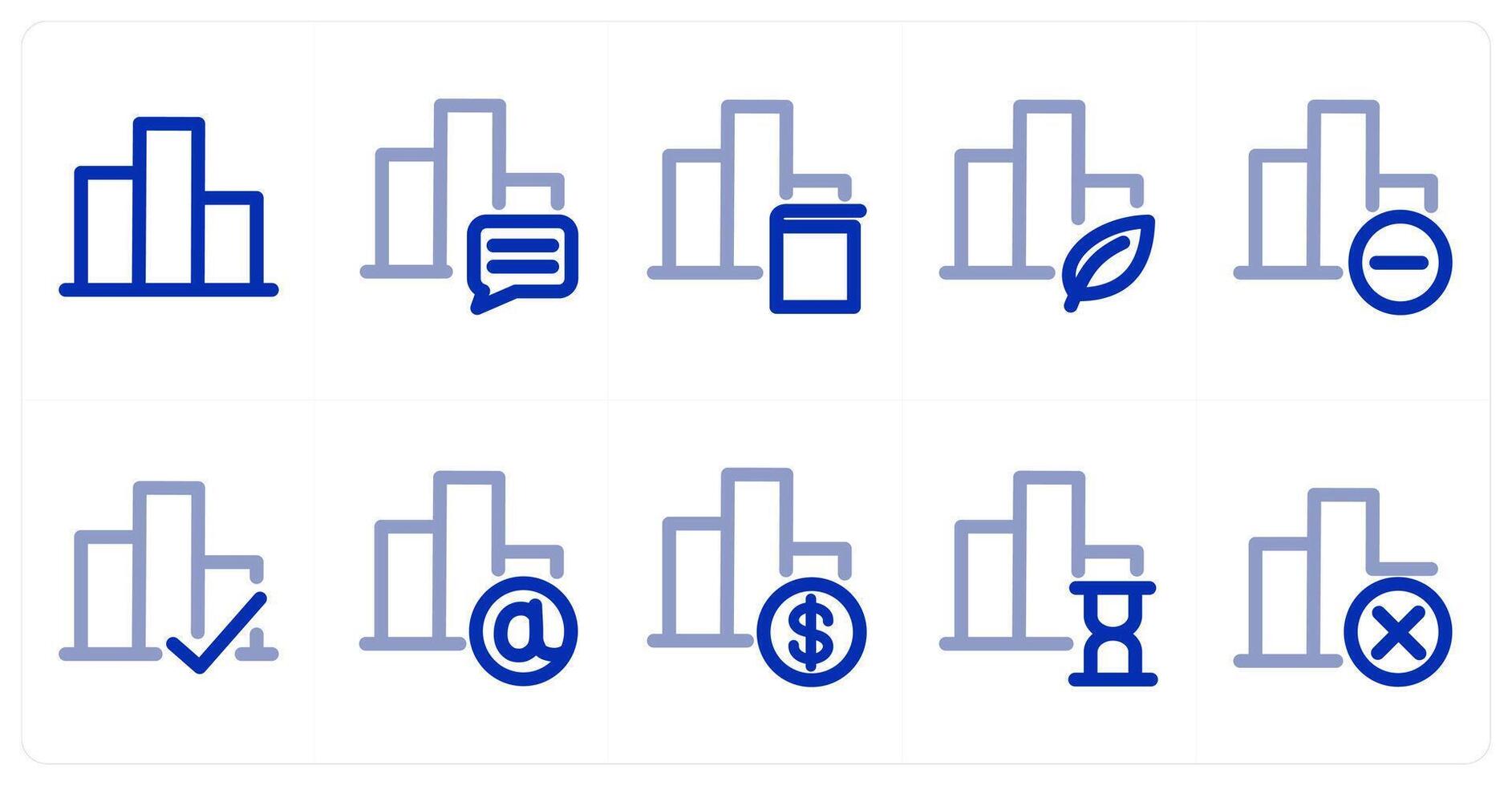 A set of 10 bar graph icons as bar graph, graph message, graph book vector