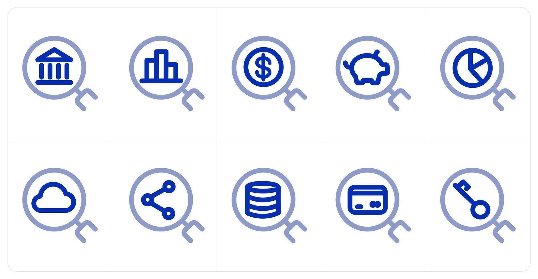 A set of 10 search icons as search bank, search statistics, finance search vector