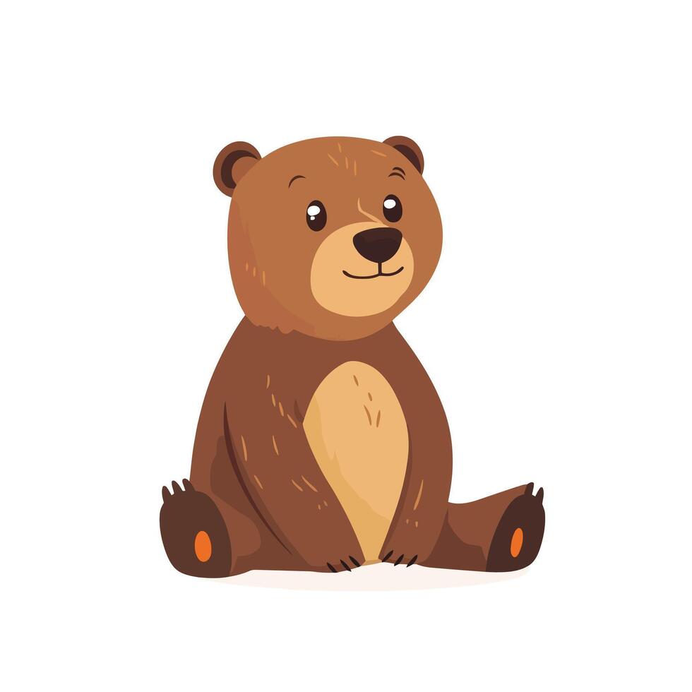 Cute Brown Bear Sitting on Ground vector