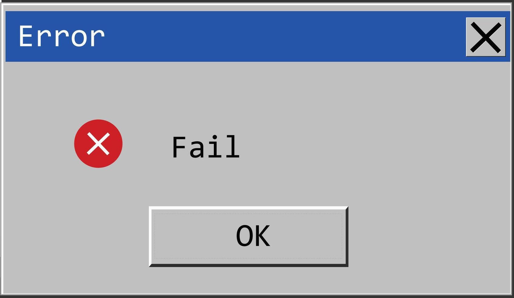 Classic window alert dialog box of system error. Warning Pop-up Window. Classic system error warning dialog. Critical error. vector