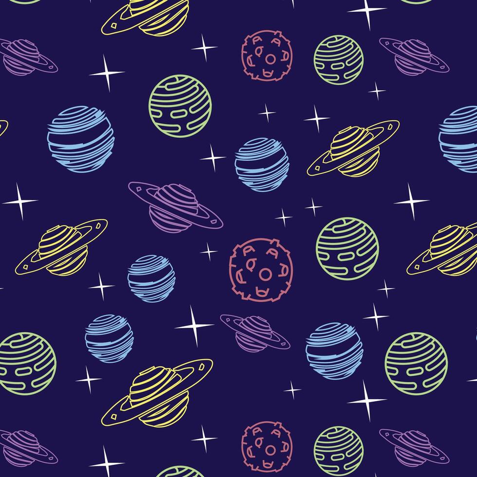 pattern with planets and stars. hand drawn illustration. vector