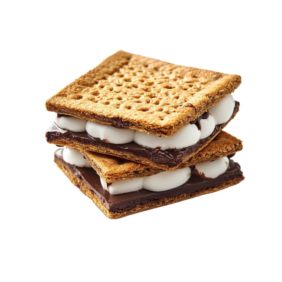 Smore on a plate with chocolate marshmallow, and graham cracker on a transparent background png