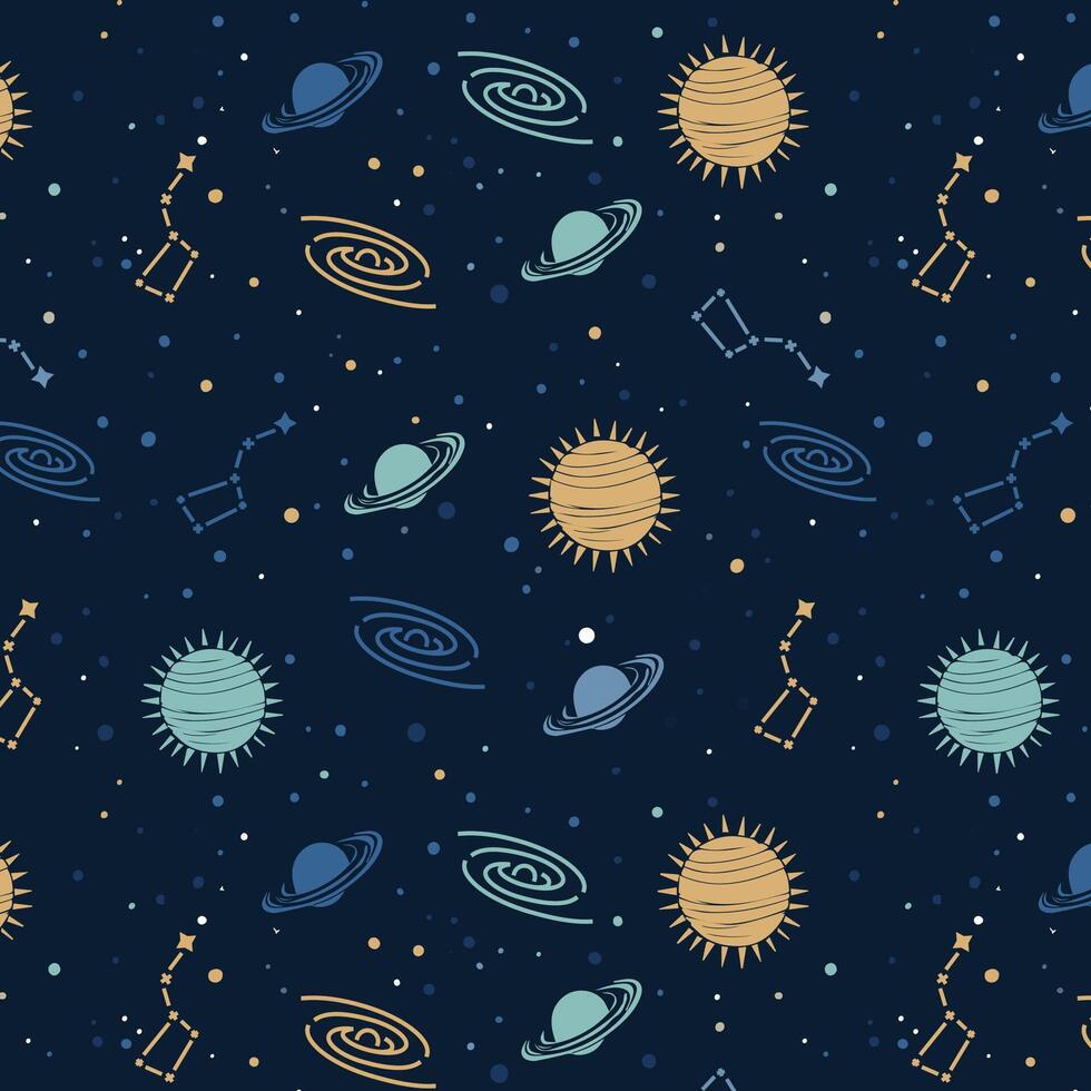 space pattern with planets, stars and constellations vector