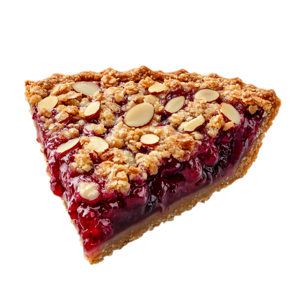 Delicious Slice of Cherry Almond Crumble Pie Against Transparent Background for Dessert Branding, Bakery Promotions, or Recipe Campaigns png
