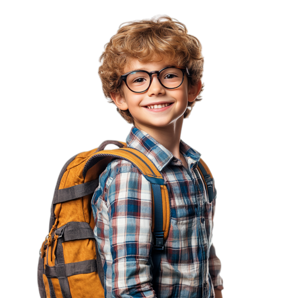 Cheerful Boy with a Backpack Ready for School Against Transparent Background for Educational Campaigns or Back-to-School Promotions png