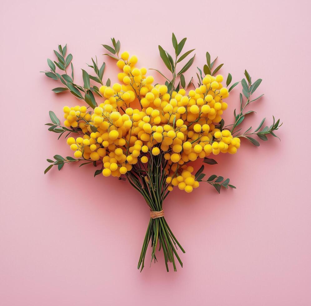 Bright yellow floral arrangement on a pink background showcasing natural beauty photo