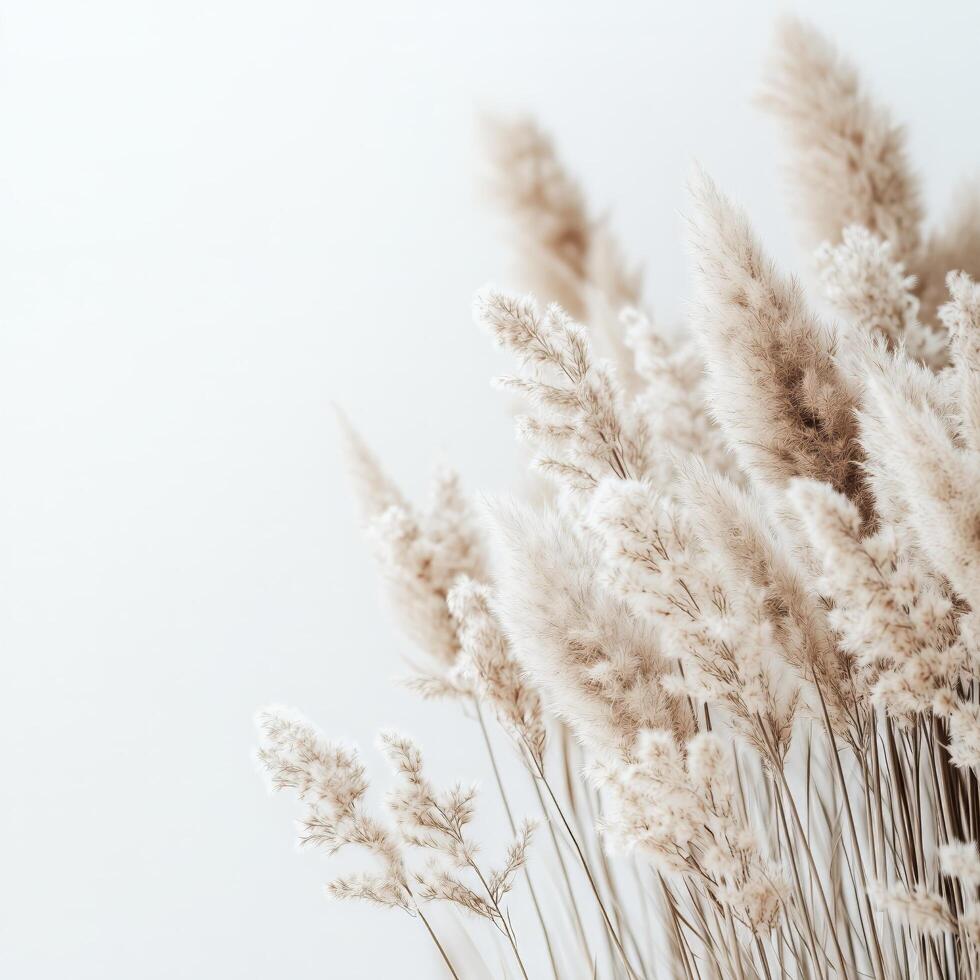 Soft pampas grass arranged elegantly against a white background for modern decor photo