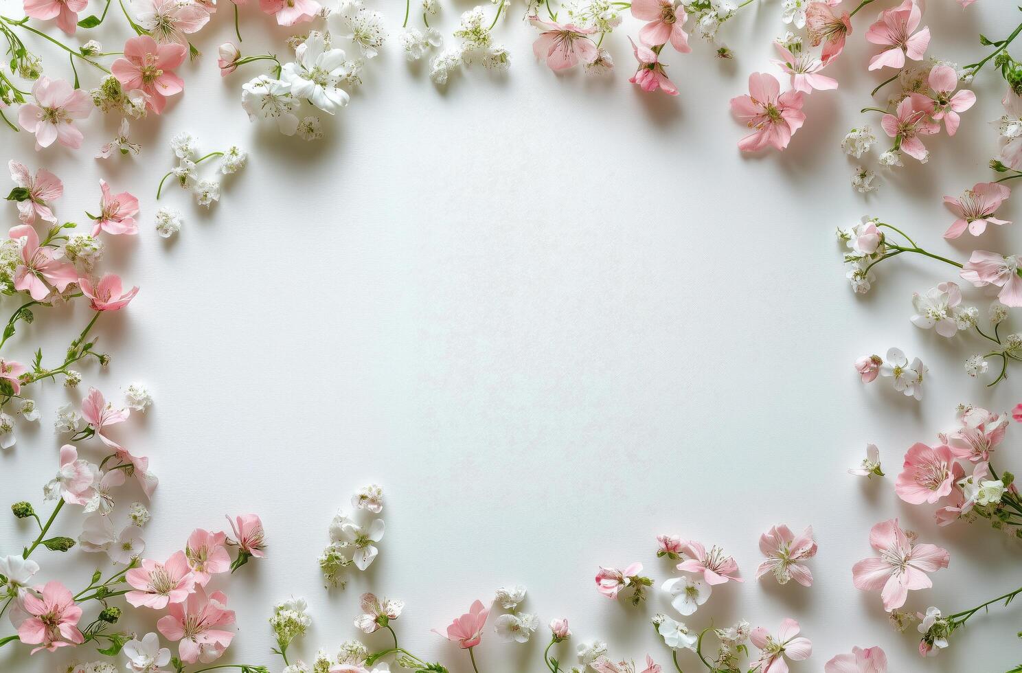 Beautiful floral arrangement of pink and white blossoms on a plain background for spring decoration photo