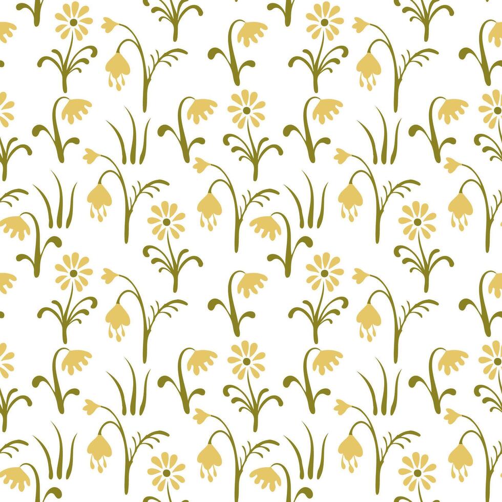 A pattern with yellow flowers and leaves vector