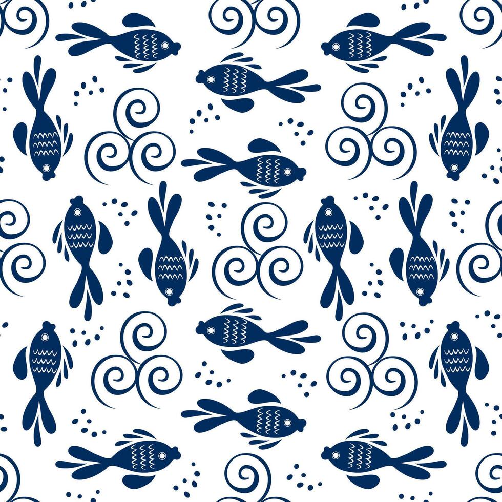 A blue fish pattern on a white background vector