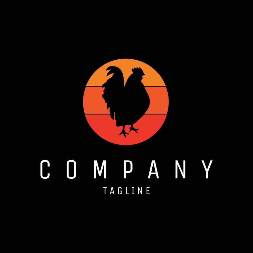 chicken silhouette round logo with amazing twilight. best for logo, badge, emblem, icon, sticker design. available in eps 10 vector