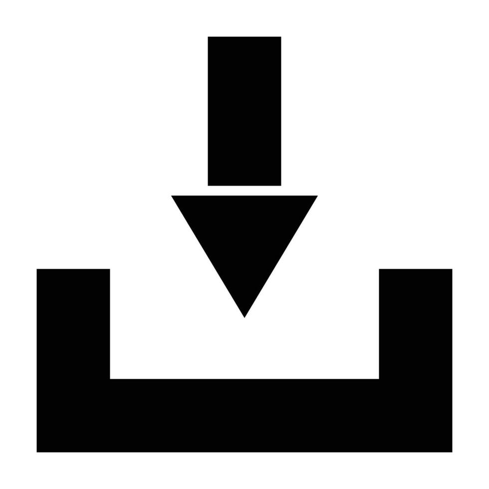 An arrow pointing down on a black and white icon vector