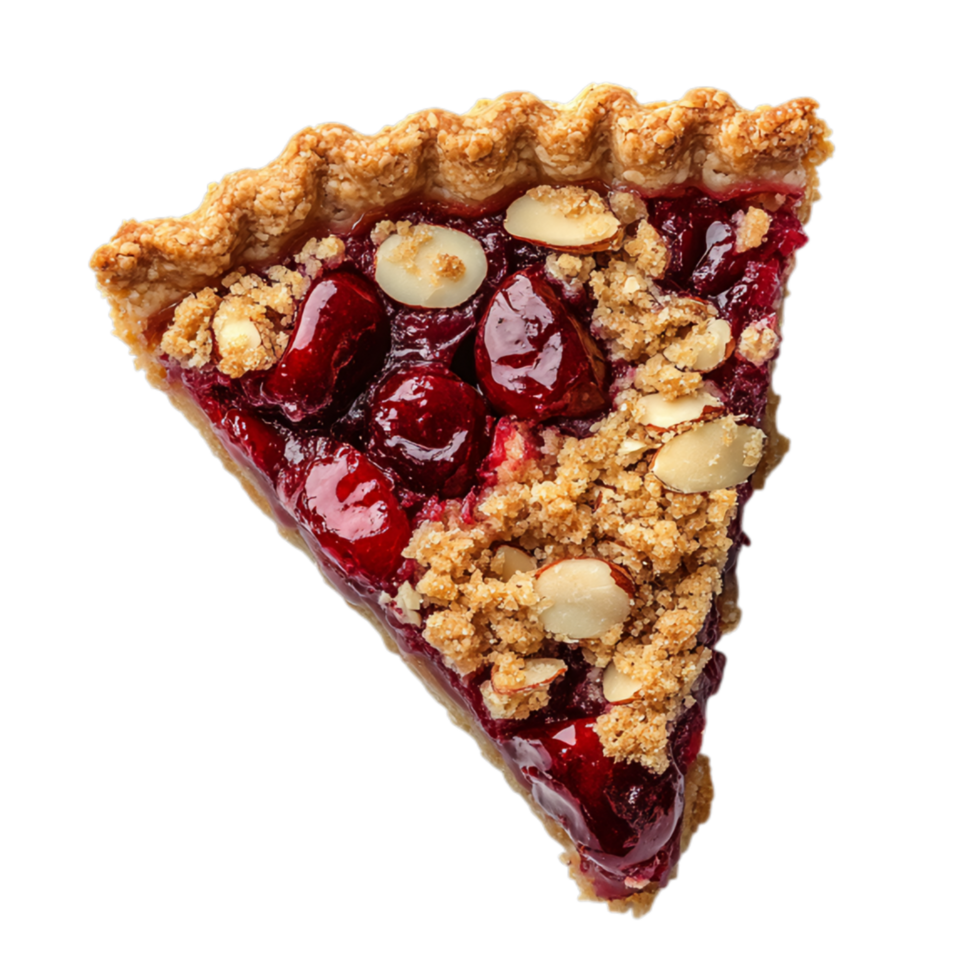 Delicious Slice of Cherry Almond Crumble Pie Against Transparent Background for Dessert Branding Bakery Promotions, or Recipe Campaigns png