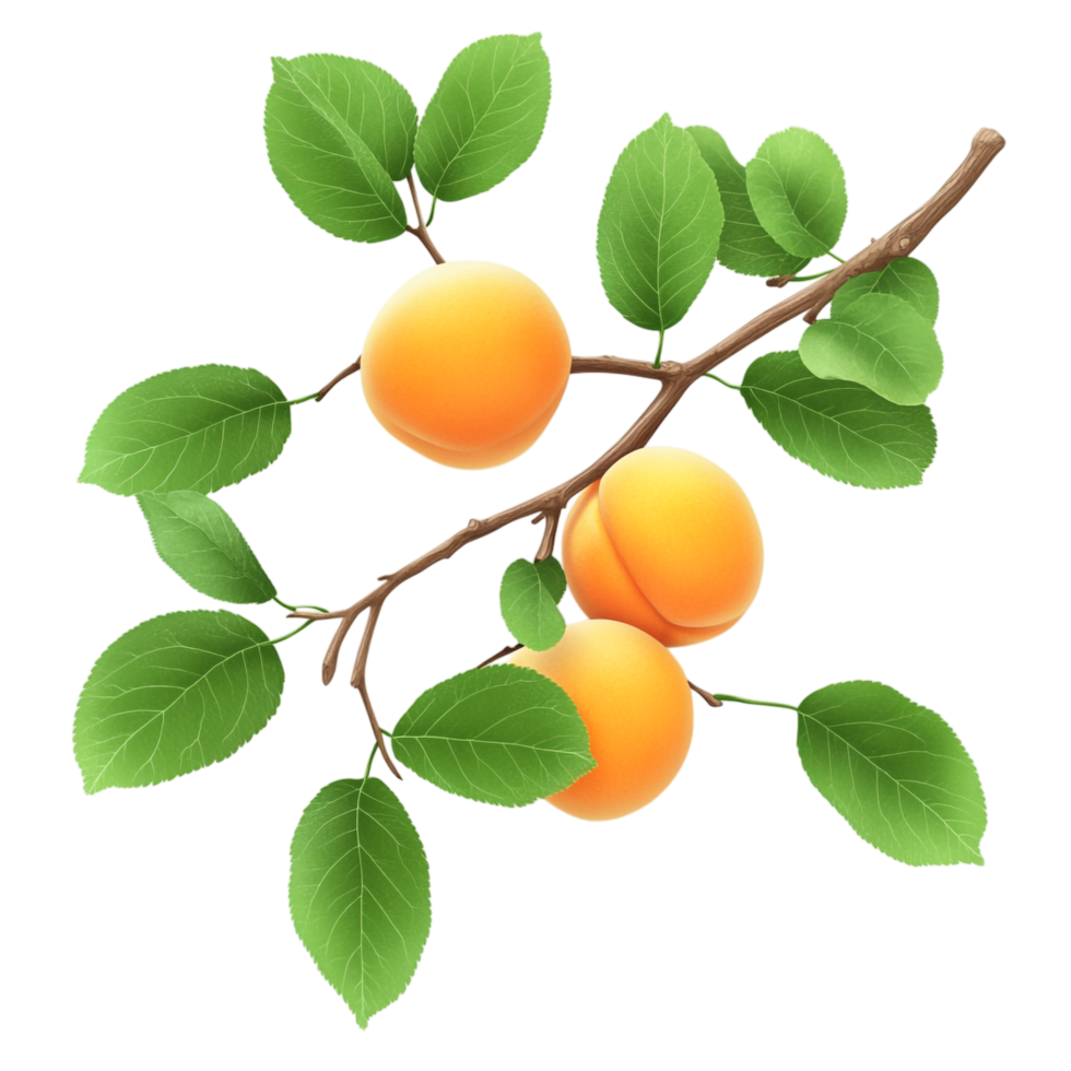 Apricots Branch with Lush Green Leaves over Transparent Background for Nature Designs, Fruit Illustrations, or Culinary Concepts png