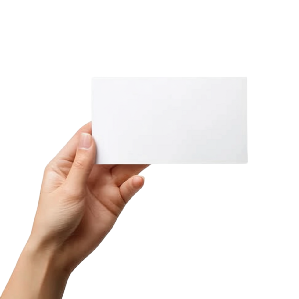 Human Hand Holding a Blank Sheet of White Paper or Card Isolated png