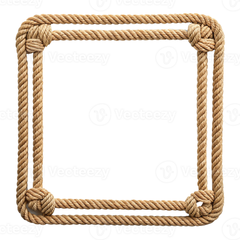 Stylish Natural Rope Photo Frame with Decorative Knots and Shapes Perfect for Displaying Family Pictures in Your Home or Enhancing a Coastal Decor Aesthetic png