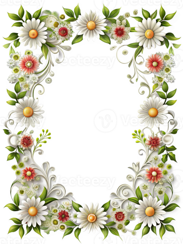 Exquisite Decorative Flower Frame with Various Colorful Blooms and Lush Green Foliage Ideal for Highlighting Photography and Adding a Touch of Elegance to Any Purpose png