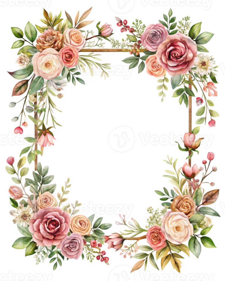Stunning Floral Frame with Soft Pink and Cream Roses Perfect for Creating Elegant Invitations or Home Decor Projects That Convey Warmth and Beauty png