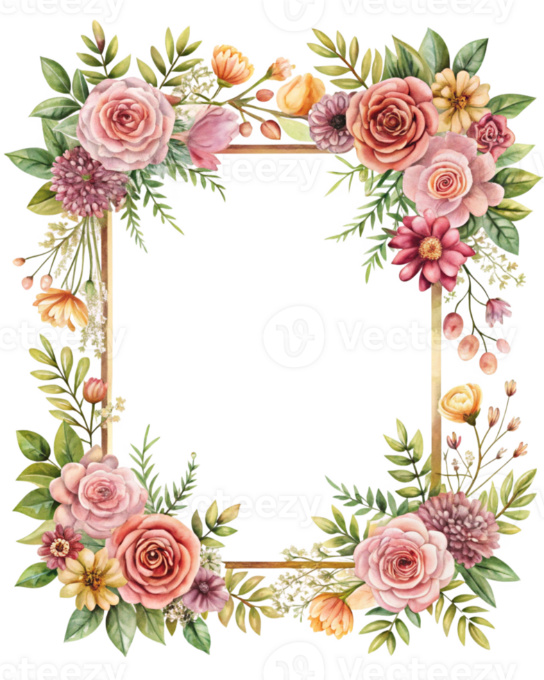 Vibrant Botanical Frame Featuring Colorful Roses and Flowers Ideal for Adding a Touch of Nature and Freshness to Your Artwork or Personalized Gifts png