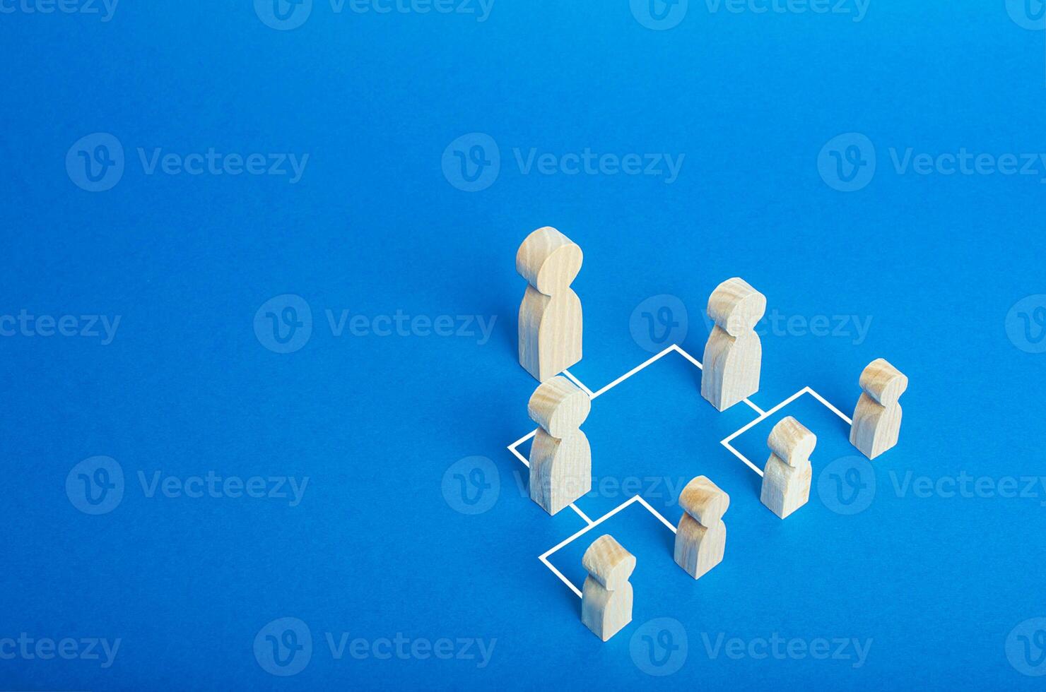 Business company system hierarchy of employees. Optimization and high work efficiency, minimization of costs and bureaucracy. Management and responsibilities distribution. Autonomy in decision making photo