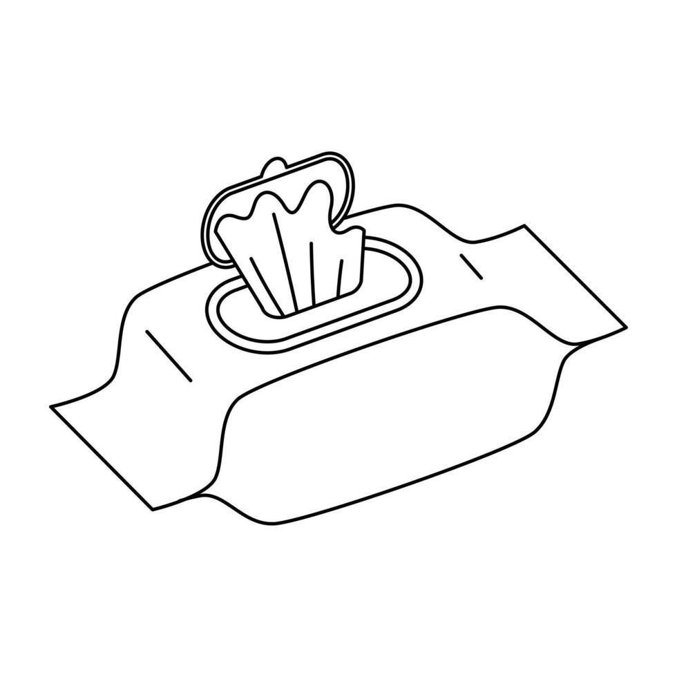 Wet wipes icon. Opened wet wipes with a plastic valve. Hygienic tissue napkin for make-up removal. Baby wipes. Line icon vector