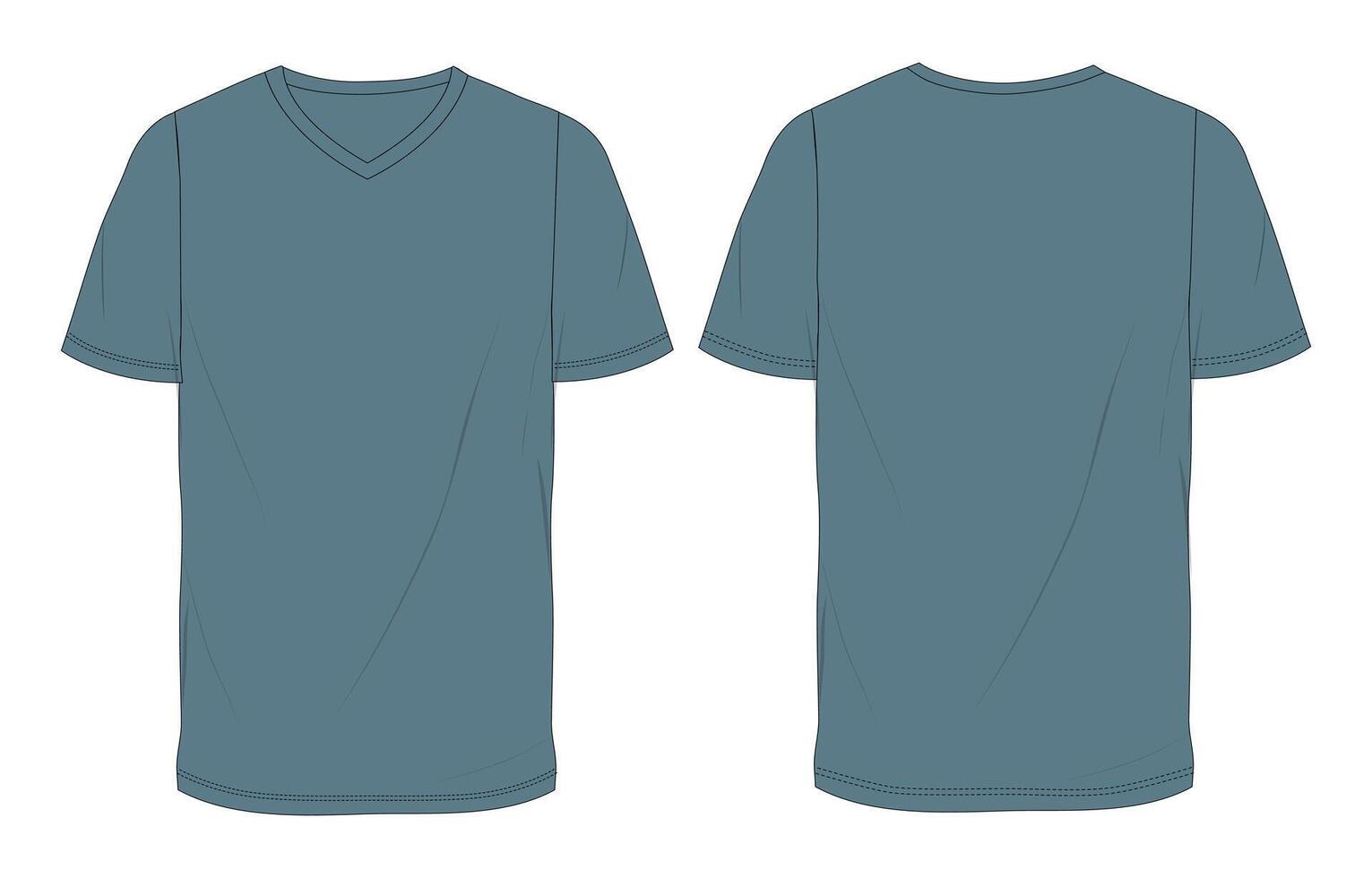 Short Sleeve V-neck t shirt template front and back isolated on white background vector