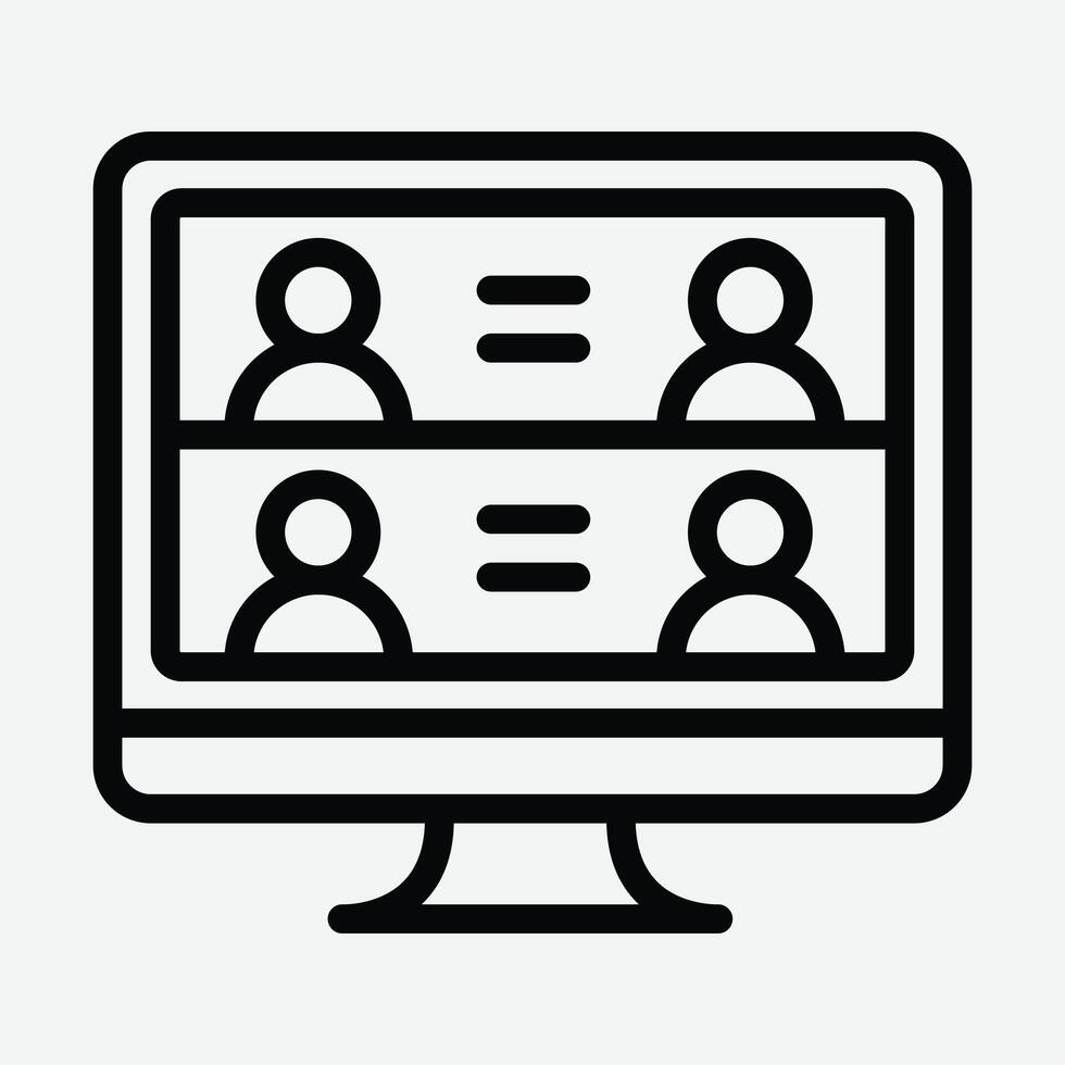 Virtual Meeting Icon for Online Communication. Online Class and Conference Icon. Digital Classroom and Meeting Symbol. vector