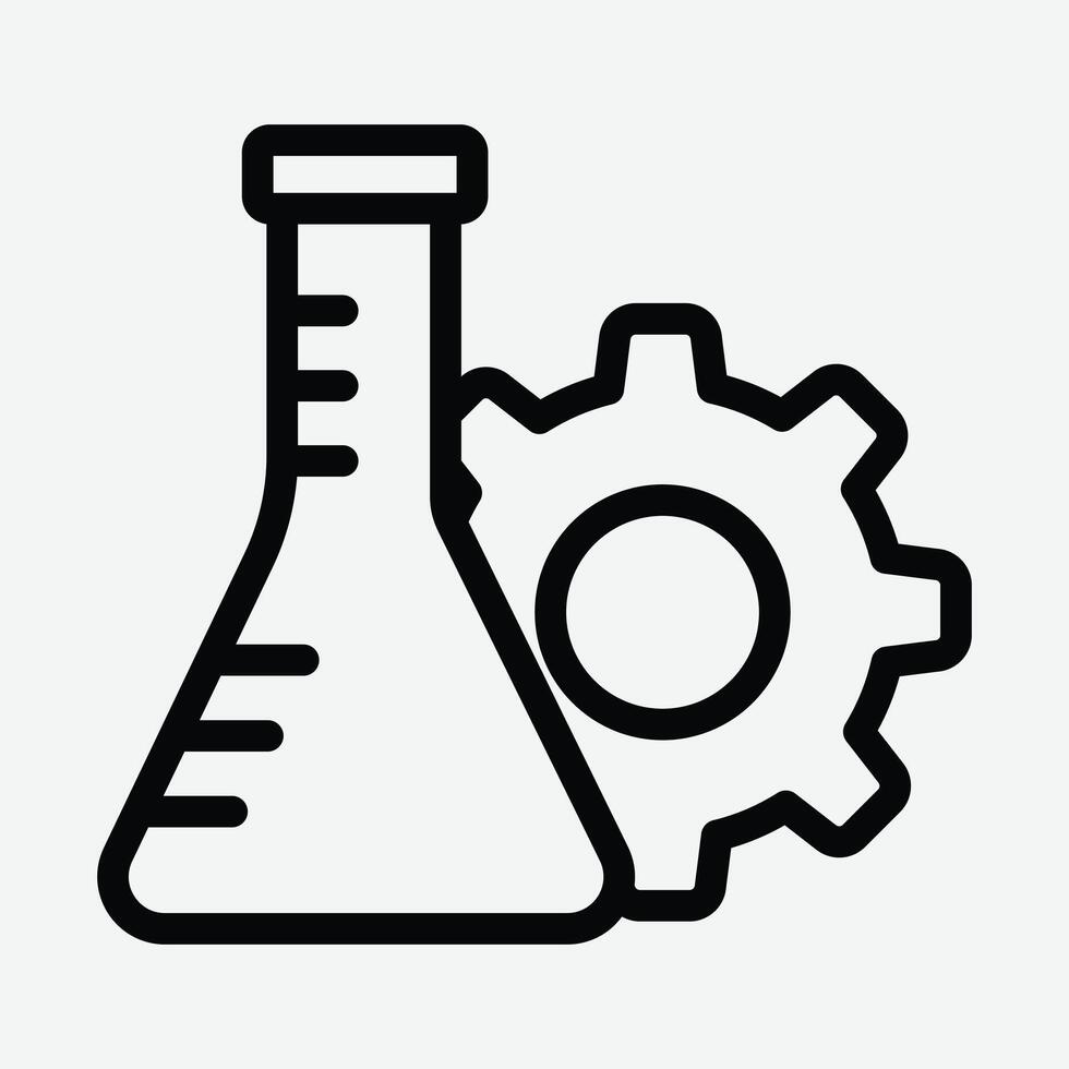 Laboratory Flask and Gear Icon. Line Art Icon of Flask and Gear for Research and Technology. Flask and Gear Icon . vector