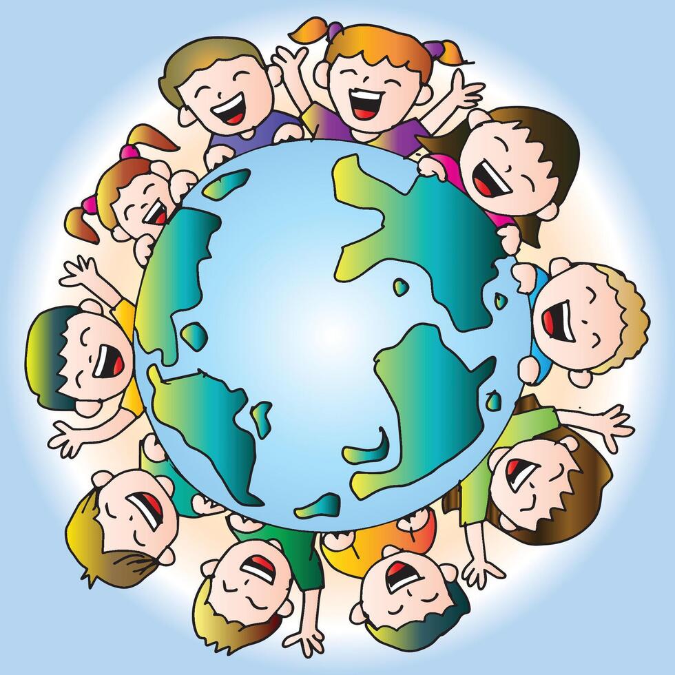 Illustration of a group of children around the world. vector
