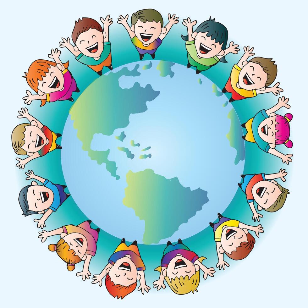 Children around. A group of children around the world. the world. vector