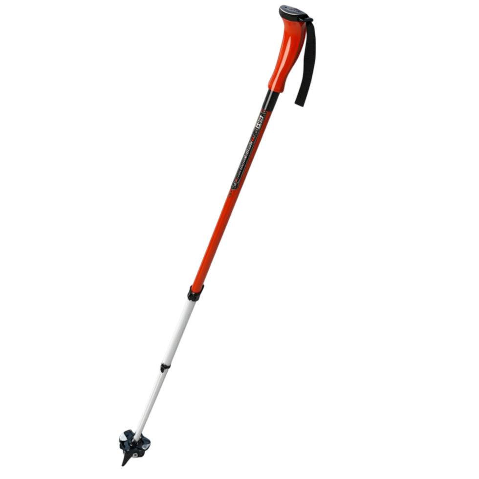 A ski pole with a black handle and orange tip png