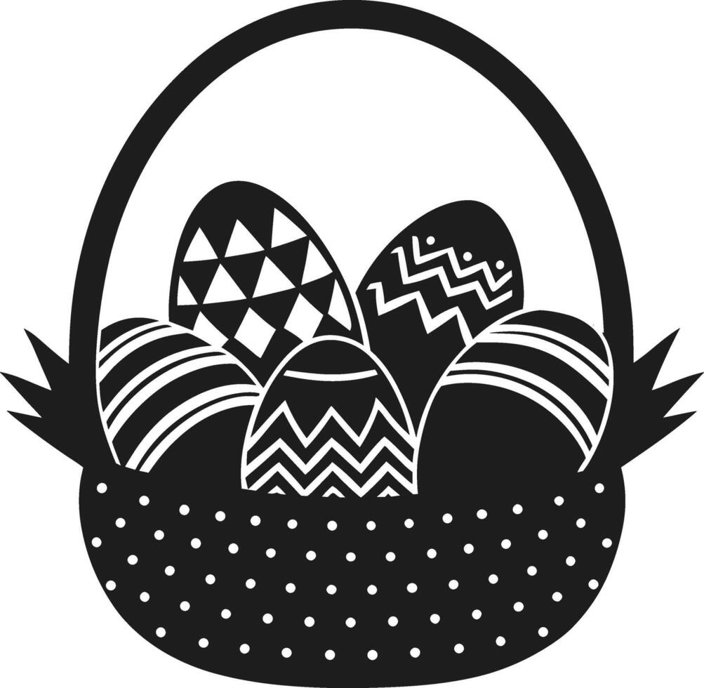 Easter Basket Filled with Patterned Eggs Silhouette Illustration vector