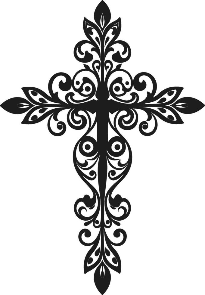 Decorative Floral Christian Cross Silhouette Illustration vector