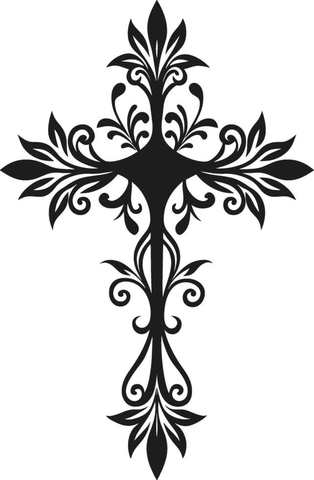 Intricate Floral Christian Cross Silhouette Design vector