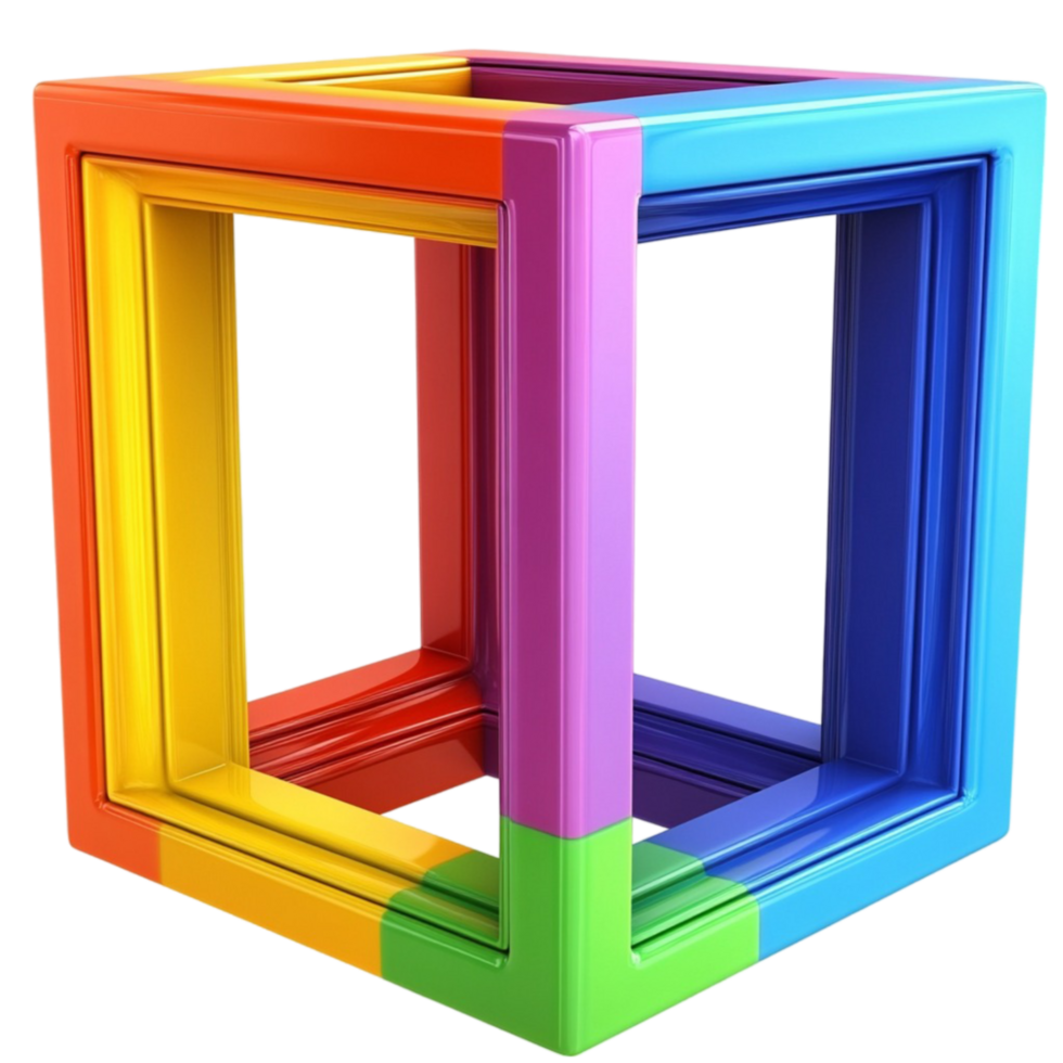 A colorful cube with a rainbow colored frame png