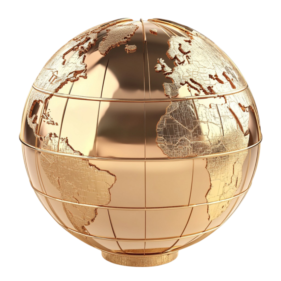 A gold globe with a map on it png