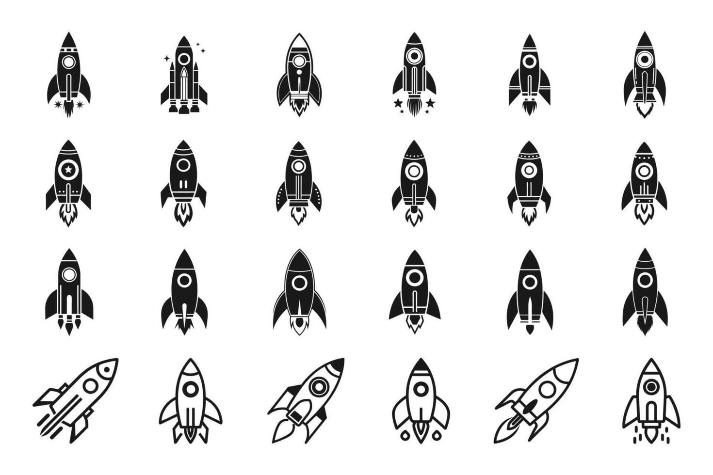 Flat design rocket outline icon set vector
