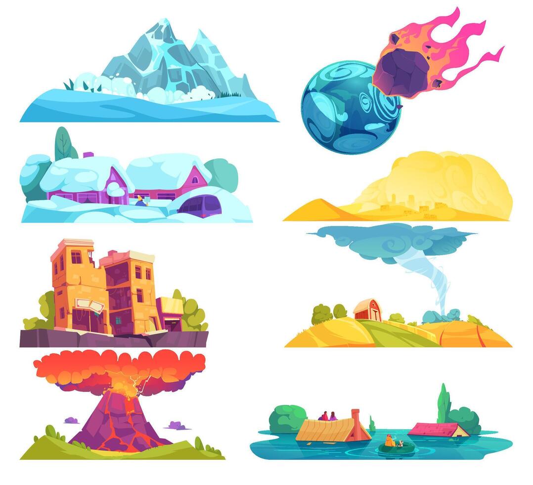 Natural Disasters Illustration set vector