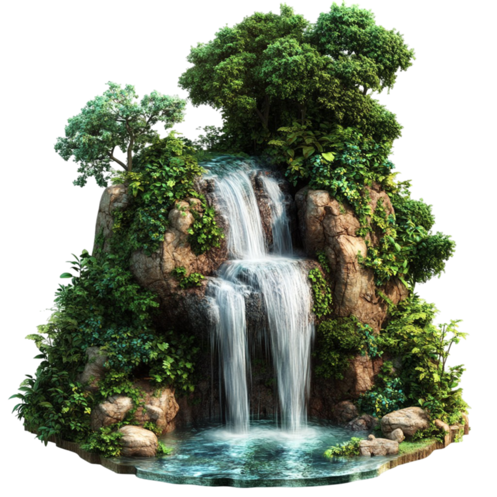A waterfall in the middle of a forest png