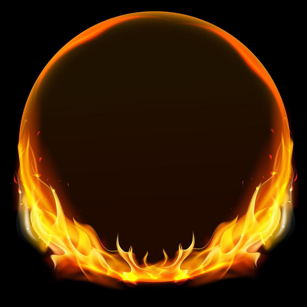 Circular Flame Frame on Black Background vector